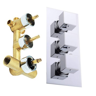 Solid Brass 3-Way Thermostatic Mixer Shower Valve Water Diverter, Inlet 3/4" Female Connection, Outlet 1/2" Male Connection