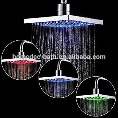 Water temperature control LED changing shower square rainfall shower head with 3 color