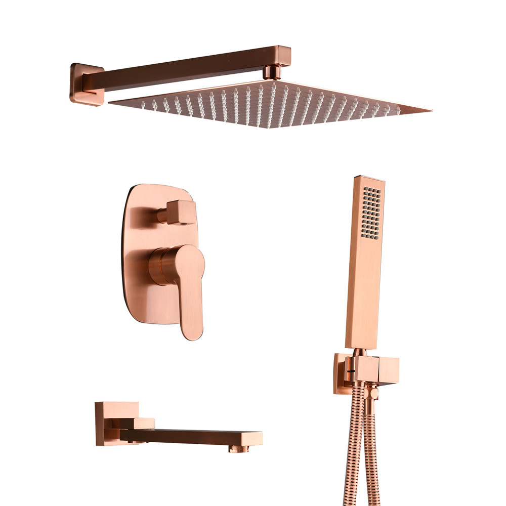 New Design Wall Mount Bathroom Brass Brushed Rose Gold Faucet Shower Head Column Mixer Faucet Set