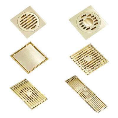 Bathroom ss stainless steel Brushed Gold square shower Drainer linear floor drain